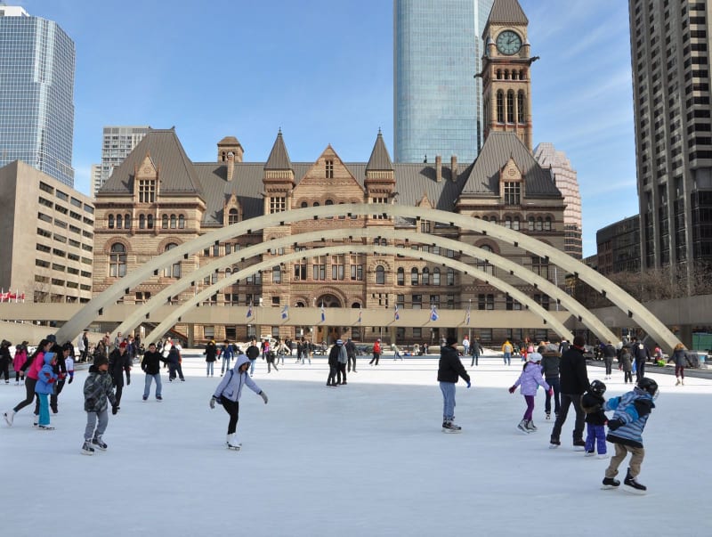A picture of some ice skaters in Toronto