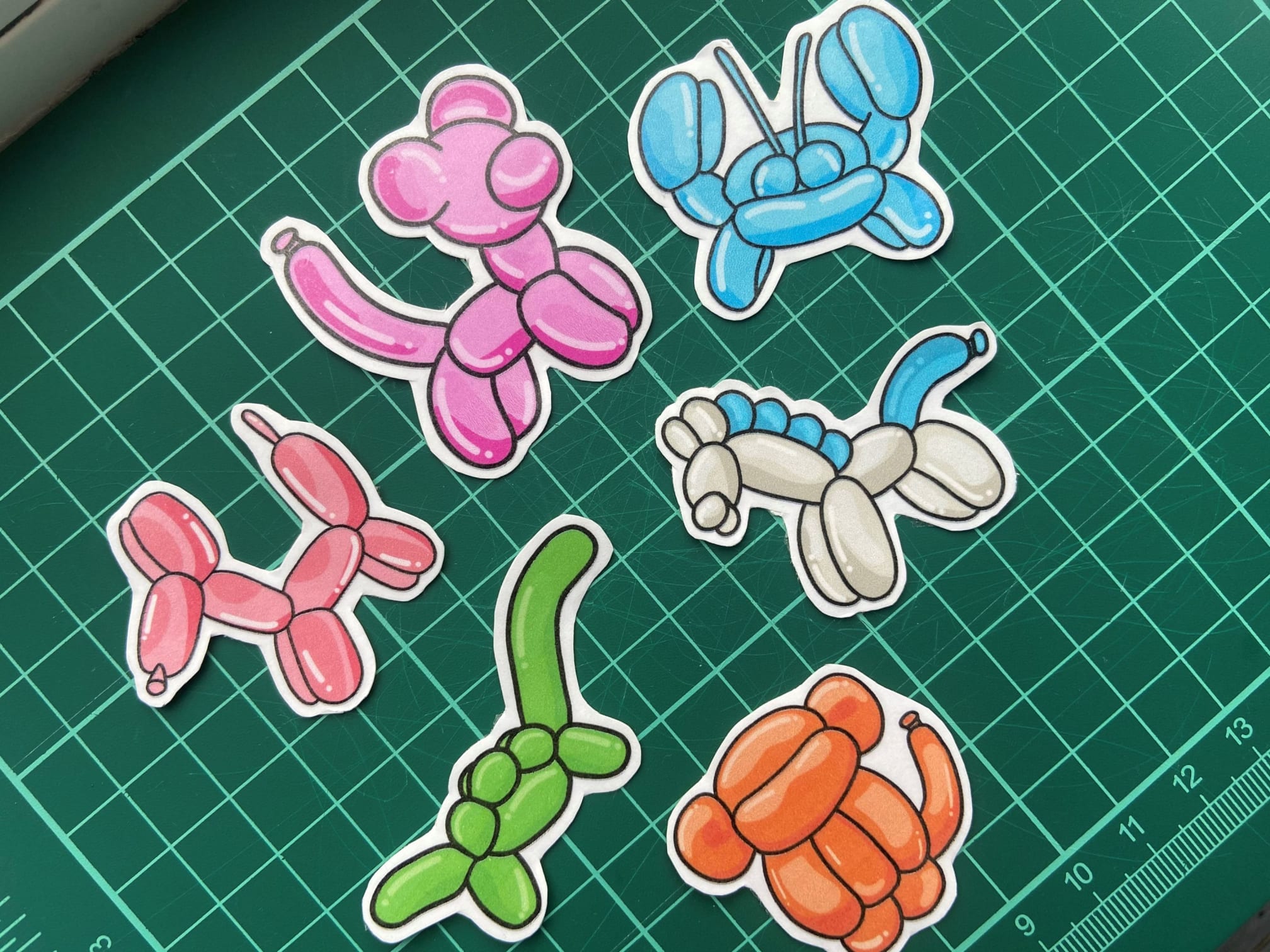 Some colourful handmade stickers of baloon animals